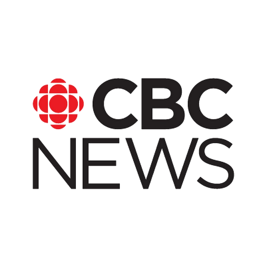 Logo of CBC News featuring a stylized red and white round emblem, symbolizing flood restoration, to the left of bold, capitalized "CBC NEWS" text in white on a black background.